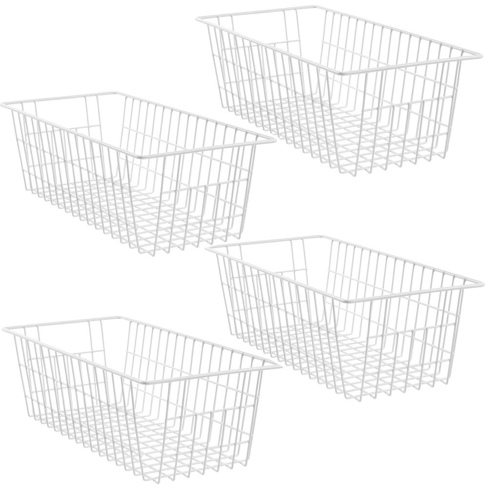 SANNO Freezer Storage Baskets, Stackable Wire Storage Baskets Bin Organizer Refrigerator  Chest Basket Organizers Bins for Storage Pantry Home, Bathroom, Closet  Organization, Set of 4 